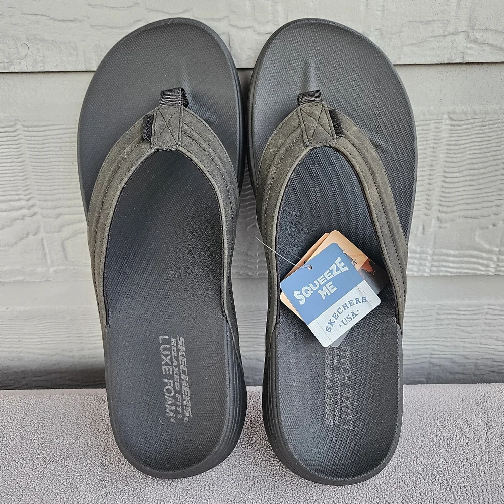 Skechers Patino Marlee Thong Flip Flop Sandal Men 13 Brown Relaxed Fit Luxe Foam